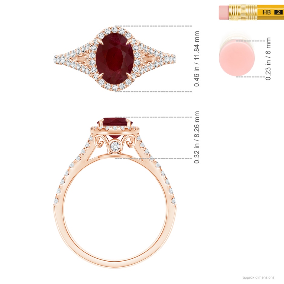8.97x6.95x3.69mm AA Claw-Set GIA Certified Oval Ruby Split Shank Halo Ring in Rose Gold hand