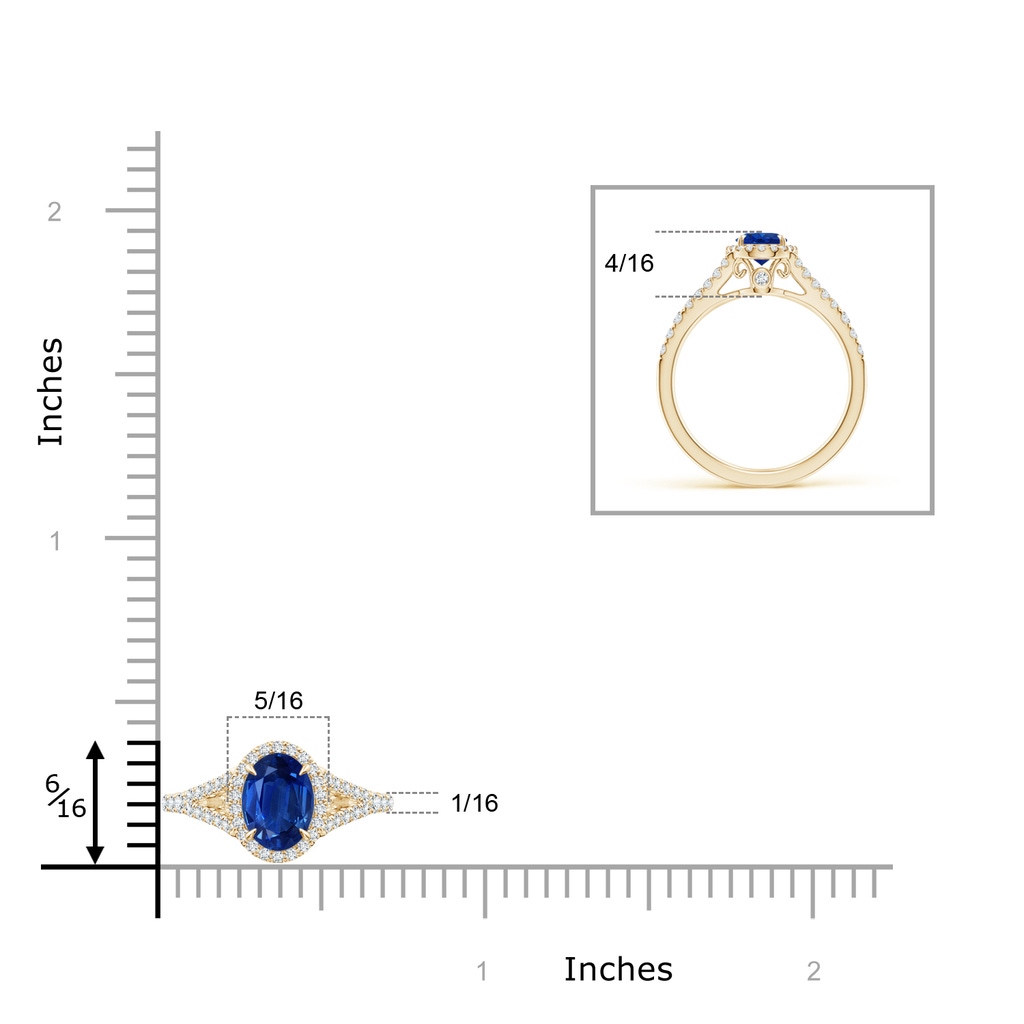 7x5mm AAA Claw-Set Oval Blue Sapphire Split Shank Halo Ring in Yellow Gold Product Image