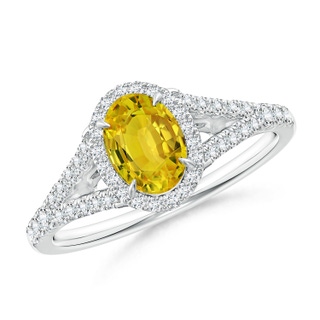 7x5mm AAAA Claw-Set Oval Yellow Sapphire Split Shank Halo Ring in P950 Platinum