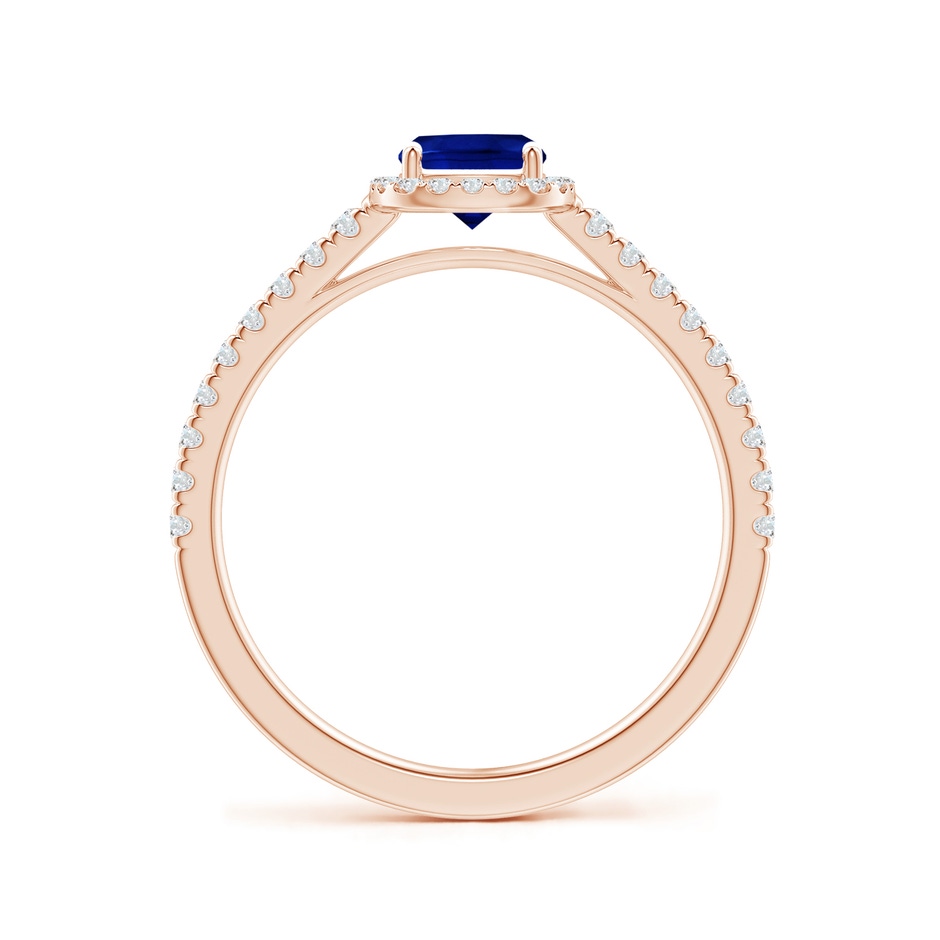 7x5mm Lab-Grown Claw Set Cushion-Cut Blue Sapphire Ring with Diamonds  in Rose Gold side-1