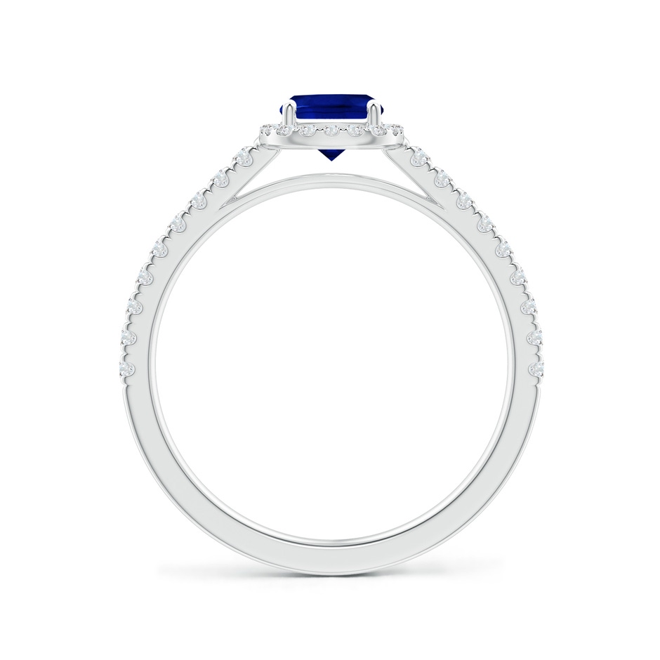 7x5mm Lab-Grown Claw Set Cushion-Cut Blue Sapphire Ring with Diamonds  in White Gold side-1