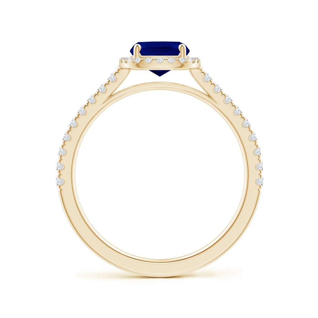 8x6mm AAA Claw Set Cushion-Cut Blue Sapphire Ring with Diamonds  in Yellow Gold - side_1