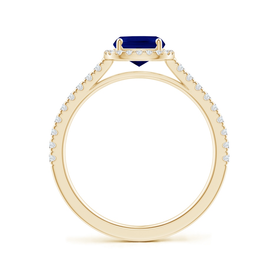 8x6mm AAA Claw Set Cushion-Cut Blue Sapphire Ring with Diamonds  in Yellow Gold side-1