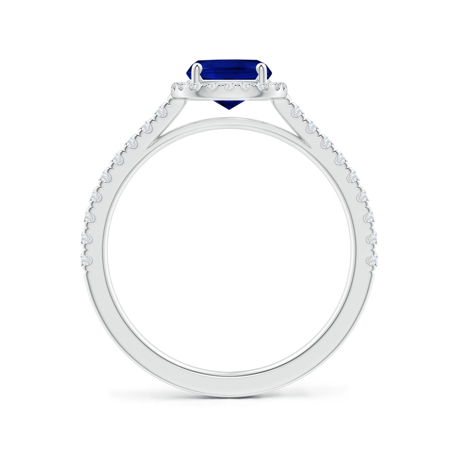 8x6mm Lab-Grown Claw Set Cushion-Cut Blue Sapphire Ring with Diamonds  in 9K White Gold side-1