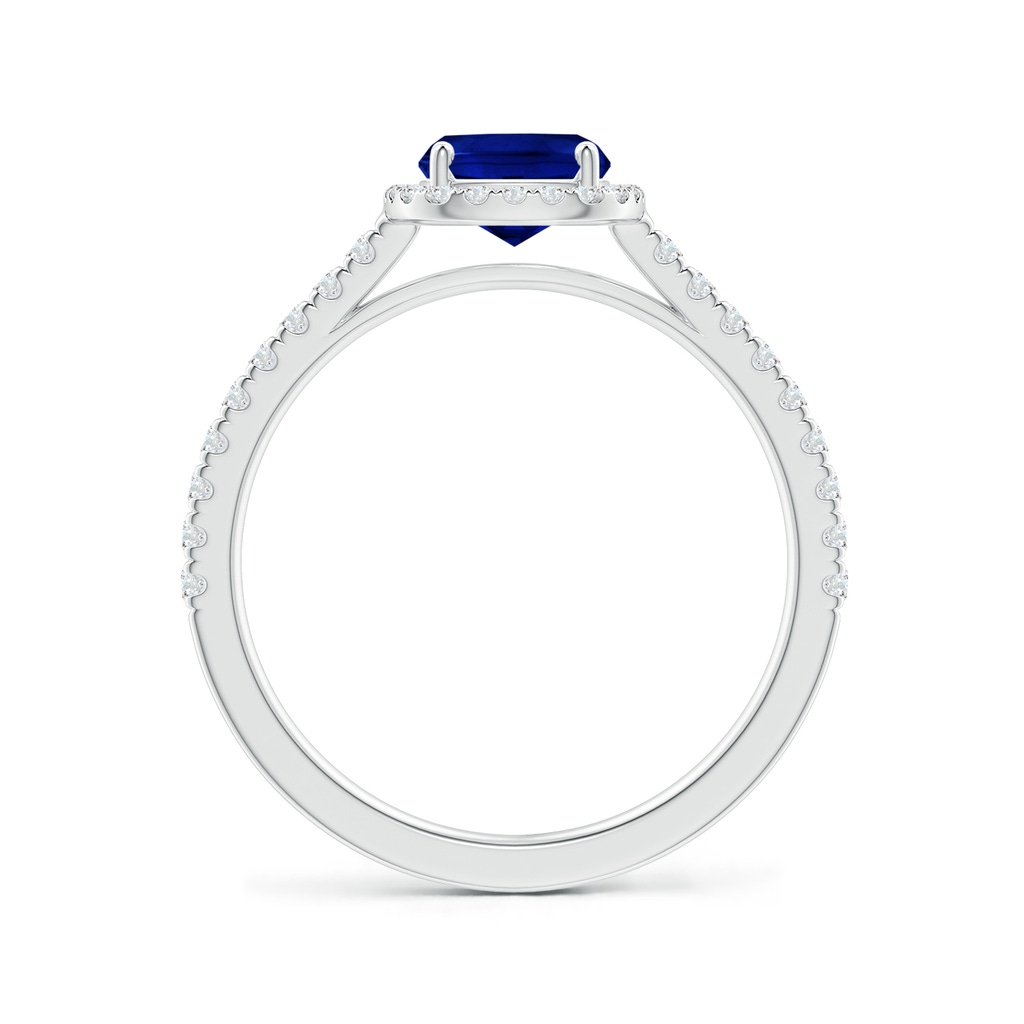 8x6mm Lab-Grown Claw Set Cushion-Cut Blue Sapphire Ring with Diamonds  in White Gold - side_1