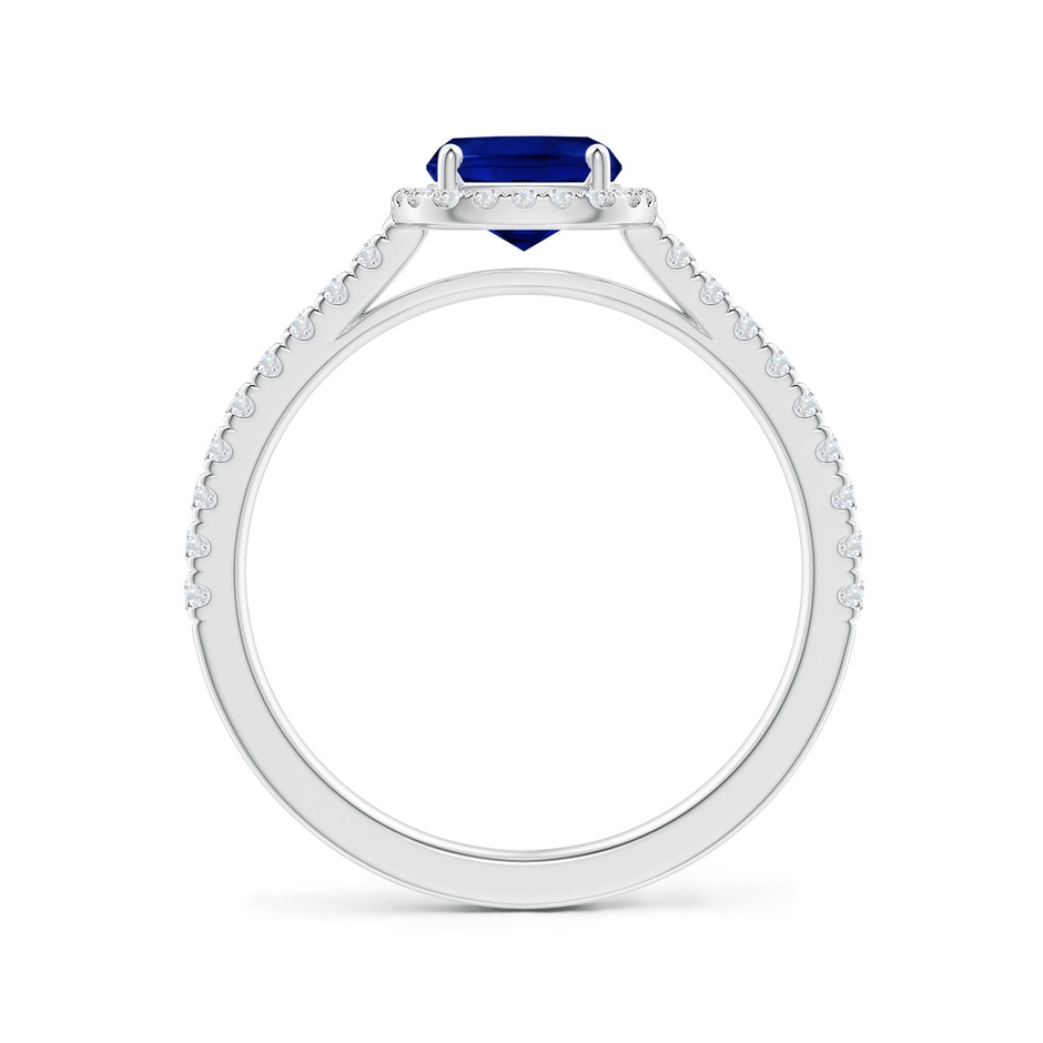 8x6mm Lab-Grown Claw Set Cushion-Cut Blue Sapphire Ring with Diamonds  in White Gold side-1