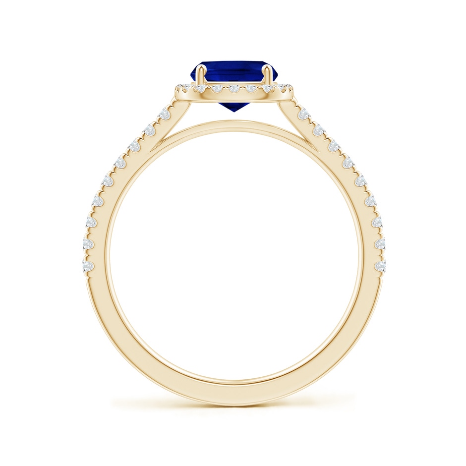 8x6mm Lab-Grown Claw Set Cushion-Cut Blue Sapphire Ring with Diamonds  in Yellow Gold side-1