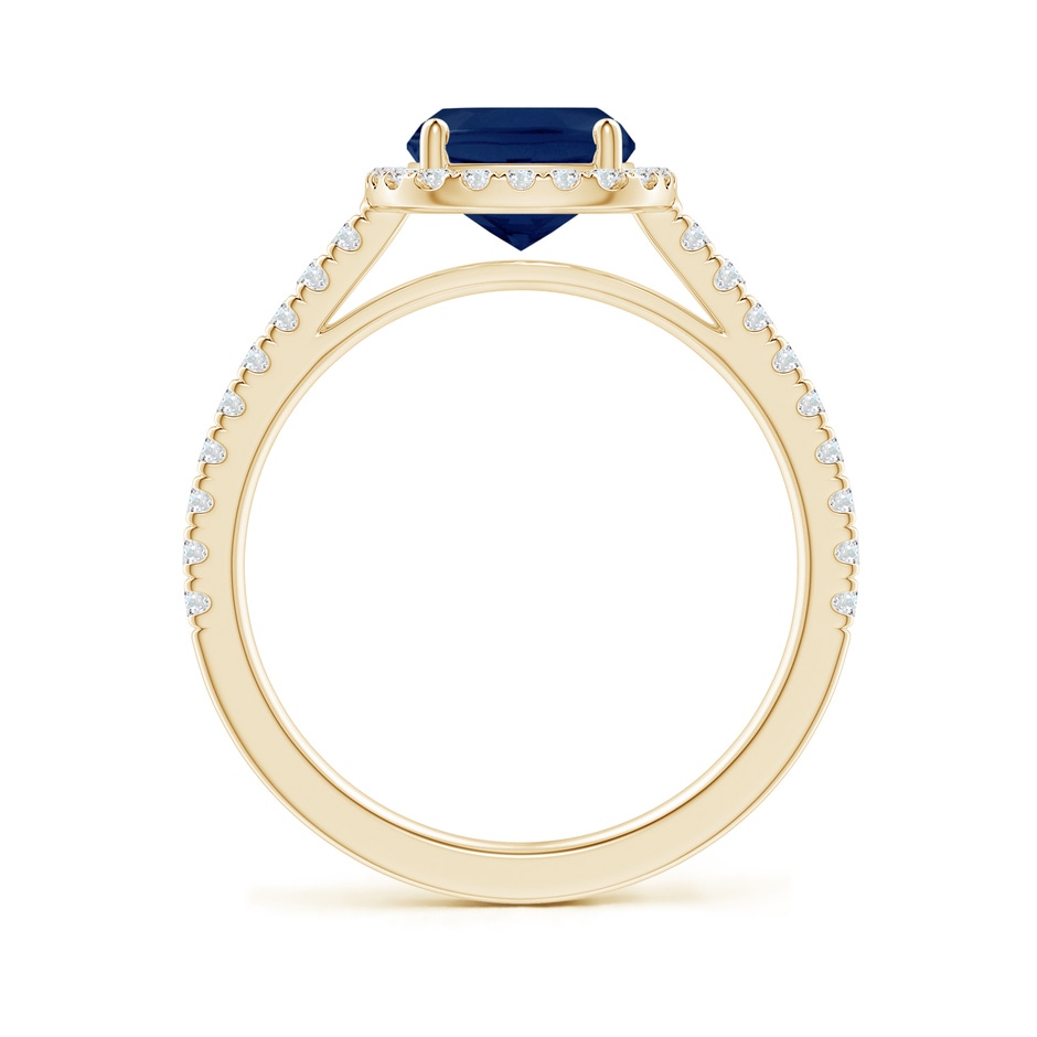 9x7mm A Claw Set Cushion-Cut Blue Sapphire Ring with Diamonds  in Yellow Gold side-1