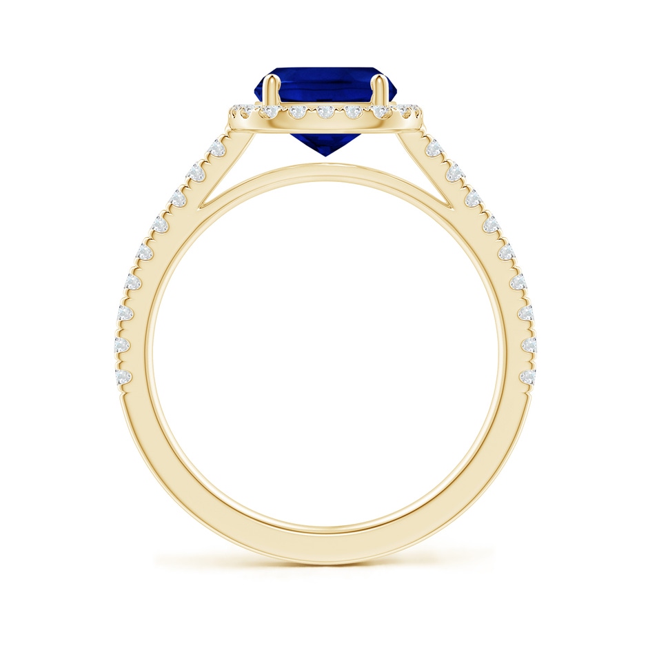 9x7mm Lab-Grown Claw Set Cushion-Cut Blue Sapphire Ring with Diamonds  in 18K Yellow Gold side-1