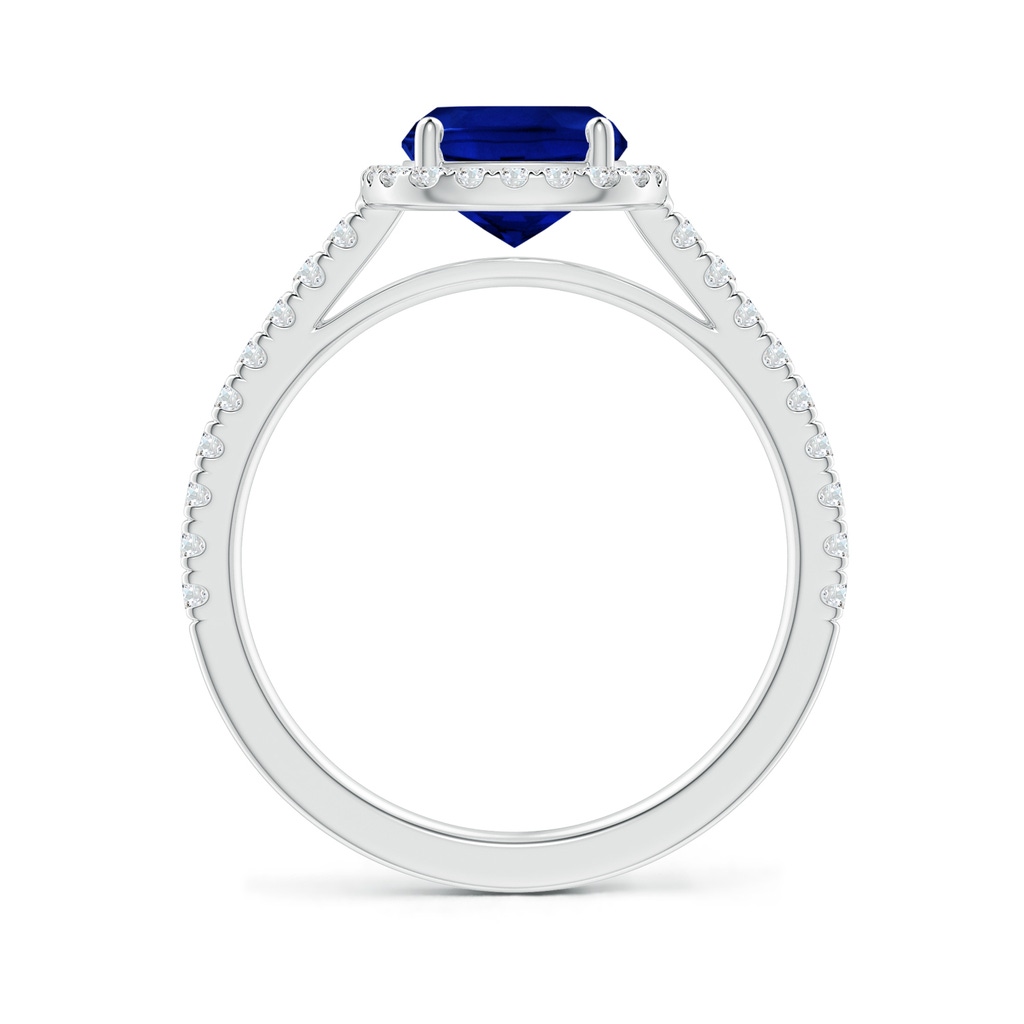 9x7mm AAAA Claw Set Cushion-Cut Blue Sapphire Ring with Diamonds  in P950 Platinum Side-1