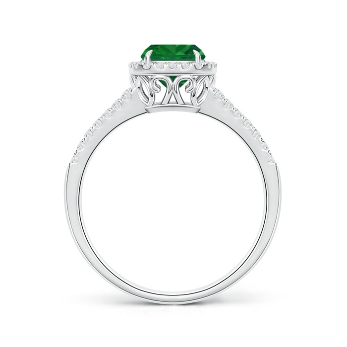 8x6mm AAA Split Shank Cushion Emerald Halo Ring with Diamonds in White Gold Product Image