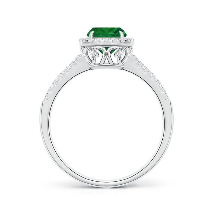 8x6mm AAA Split Shank Cushion Emerald Halo Ring with Diamonds in White Gold product image