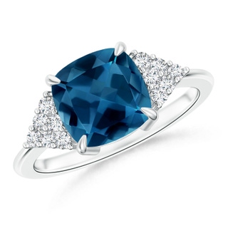 8mm AAA Classic London Blue Topaz Ring with Diamond Accents in White Gold