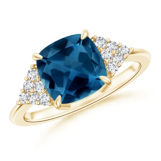 8mm AAA Classic London Blue Topaz Ring with Diamond Accents in Yellow Gold