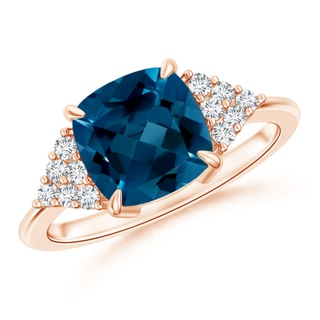 8mm AAAA Classic London Blue Topaz Ring with Diamond Accents in Rose Gold