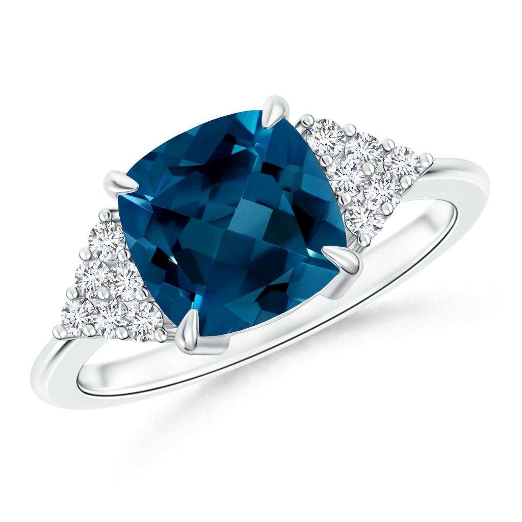 8mm AAAA Classic London Blue Topaz Ring with Diamond Accents in White Gold