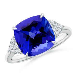 9.90x9.89x6.46mm AAAA GIA Certified Cushion Tanzanite Ring with Diamond Accents in White Gold