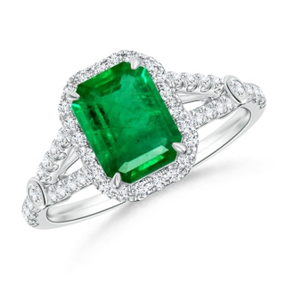 8x6mm AAA Split Shank Emerald-Cut Emerald Ring with Diamond Accents in 9K White Gold