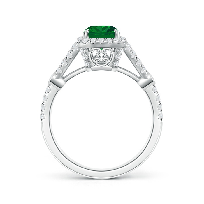 8x6mm AAAA Split Shank Emerald-Cut Emerald Ring with Diamond Accents in 18K White Gold Product Image