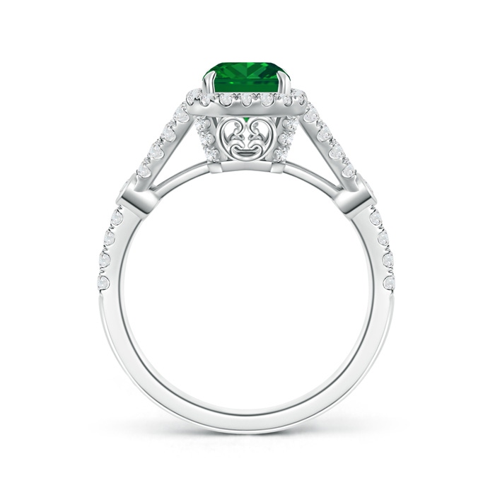 8x6mm AAAA Split Shank Emerald-Cut Emerald Ring with Diamond Accents in 18K White Gold product image