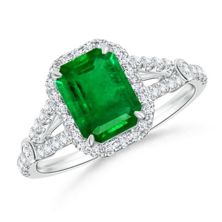 8x6mm AAAA Split Shank Emerald-Cut Emerald Ring with Diamond Accents in 9K White Gold