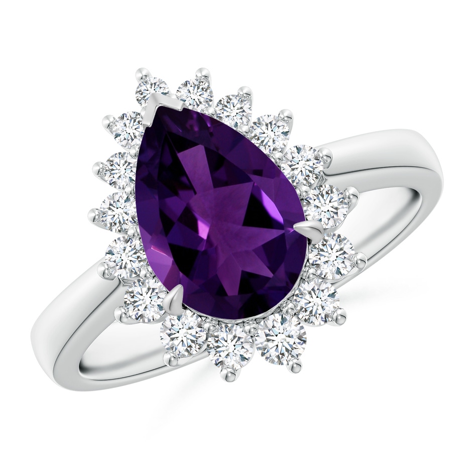 12.10x8.17x5.33mm AAA GIA Certified Pear Colombian Amethyst Ring with Diamonds in White Gold 