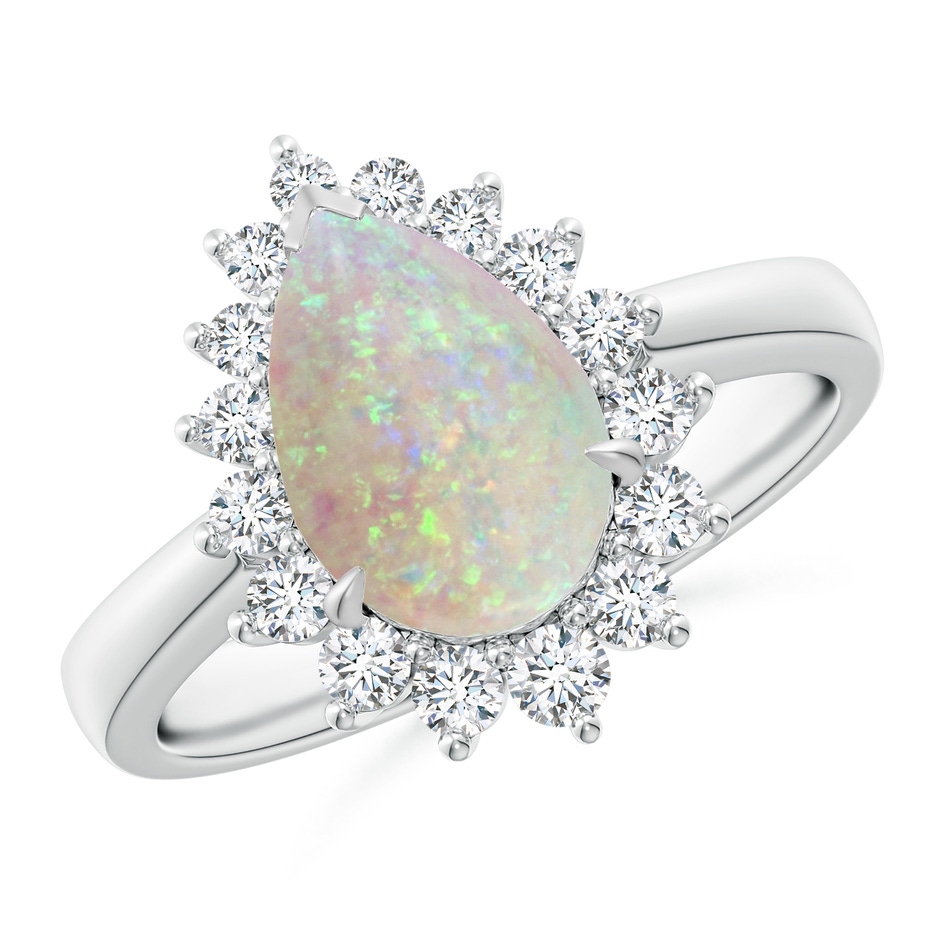 10x7mm AAA Claw-Set Pear Opal Ring with Diamond Halo in White Gold 