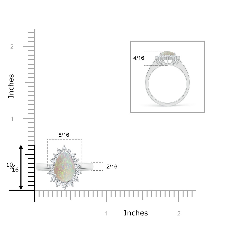 10x7mm AAA Claw-Set Pear Opal Ring with Diamond Halo in White Gold ruler