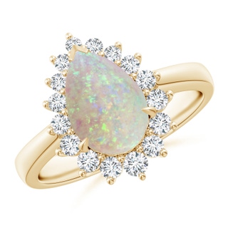 10x7mm AAA Claw-Set Pear Opal Ring with Diamond Halo in Yellow Gold