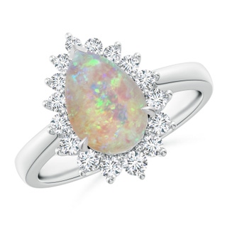 10x7mm AAAA Claw-Set Pear Opal Ring with Diamond Halo in P950 Platinum