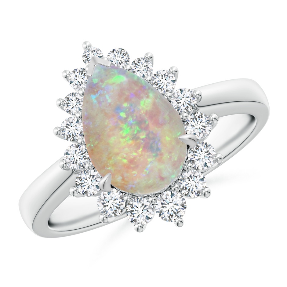 10x7mm AAAA Claw-Set Pear Opal Ring with Diamond Halo in P950 Platinum 