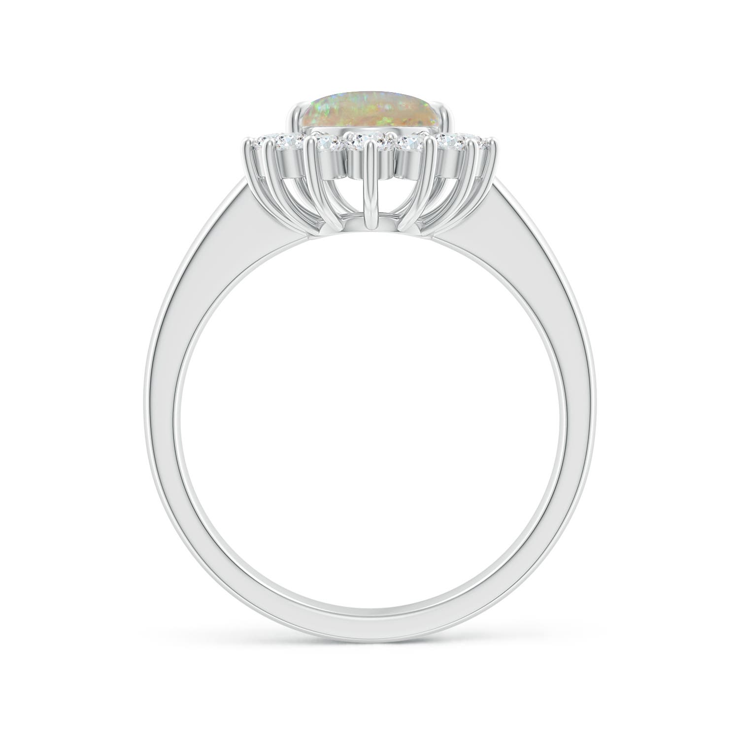 10x7mm AAAA Claw-Set Pear Opal Ring with Diamond Halo in P950 Platinum - side 1