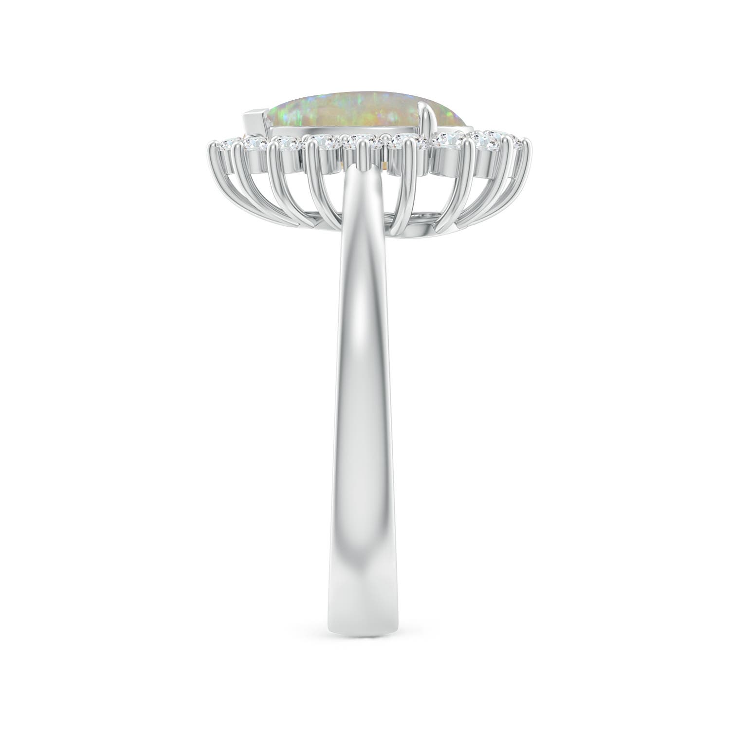 10x7mm AAAA Claw-Set Pear Opal Ring with Diamond Halo in P950 Platinum - side 2
