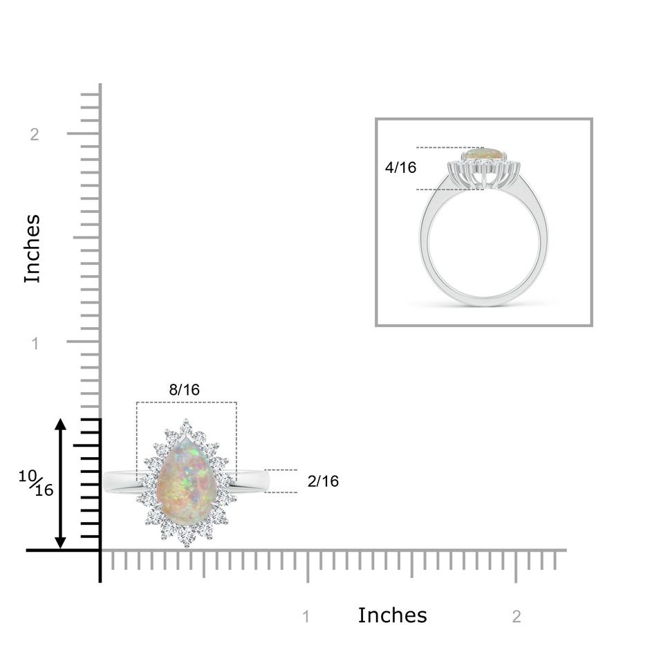 10x7mm AAAA Claw-Set Pear Opal Ring with Diamond Halo in P950 Platinum ruler