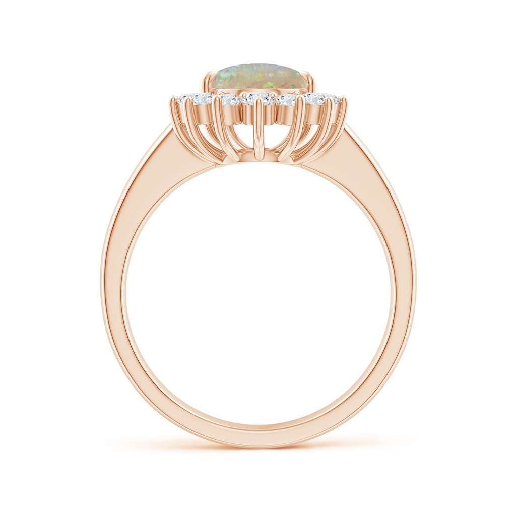 10x7mm AAAA Claw-Set Pear Opal Ring with Diamond Halo in Rose Gold Side-1