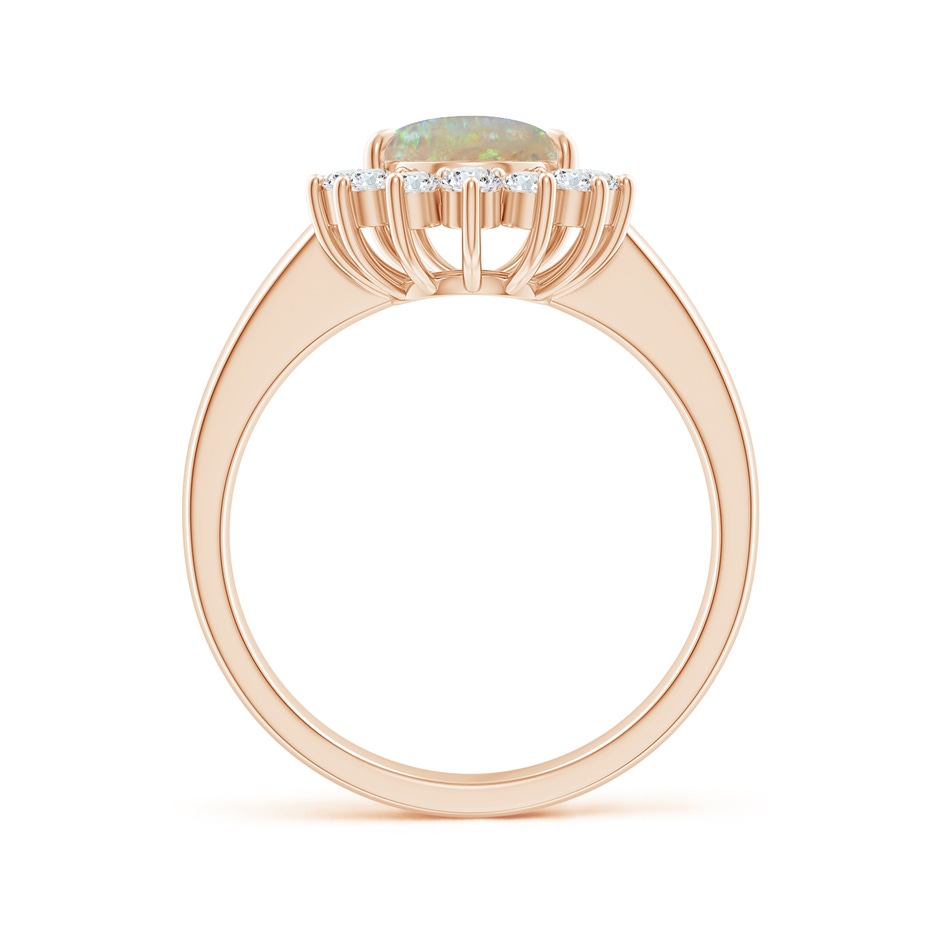 10x7mm AAAA Claw-Set Pear Opal Ring with Diamond Halo in Rose Gold side-1