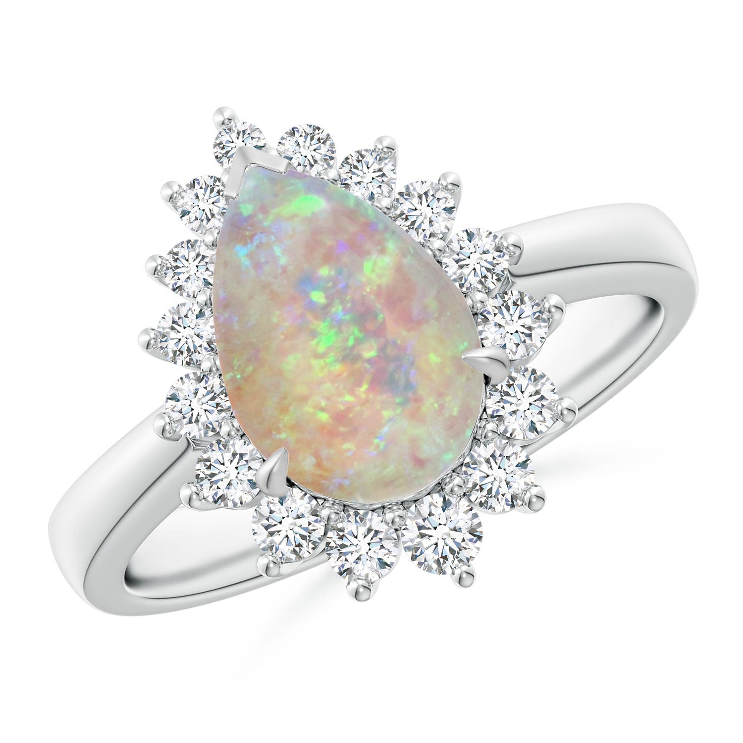 Claw-Set Pear Opal Ring with Diamond Halo