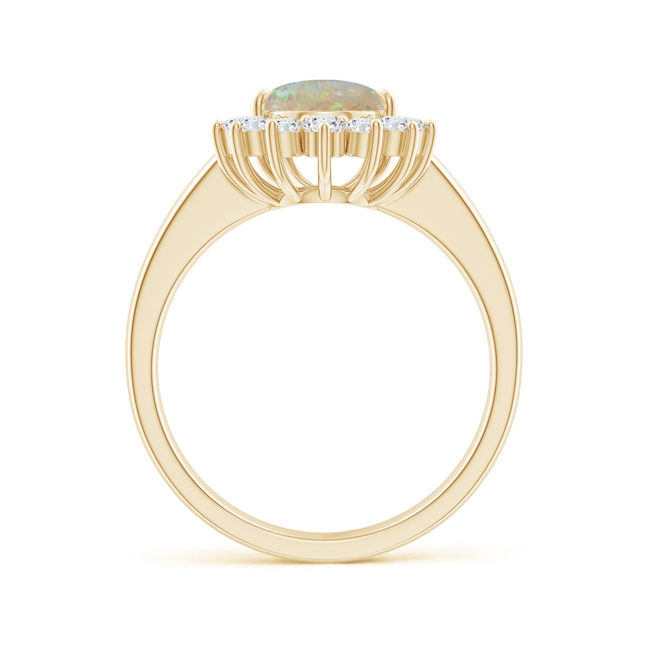 10x7mm AAAA Claw-Set Pear Opal Ring with Diamond Halo in Yellow Gold side-1