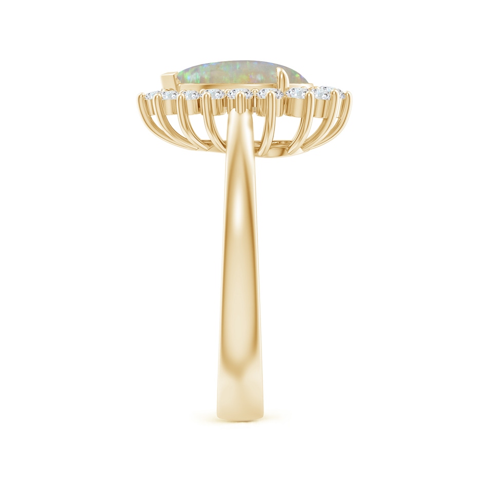 10x7mm AAAA Claw-Set Pear Opal Ring with Diamond Halo in Yellow Gold side-2