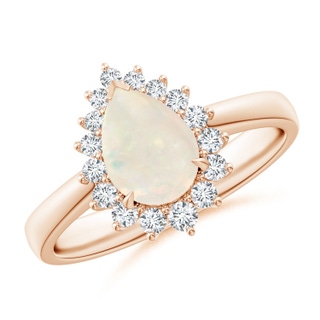 8x6mm A Claw-Set Pear Opal Ring with Diamond Halo in Rose Gold