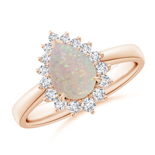 8x6mm AA Claw-Set Pear Opal Ring with Diamond Halo in Rose Gold