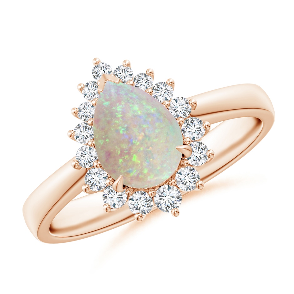8x6mm AAA Claw-Set Pear Opal Ring with Diamond Halo in 9K Rose Gold 