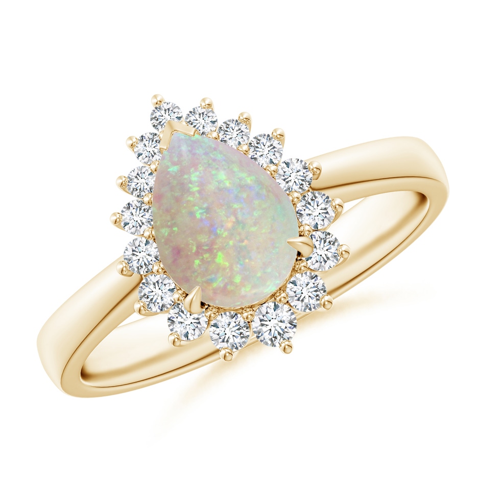 8x6mm AAA Claw-Set Pear Opal Ring with Diamond Halo in Yellow Gold 
