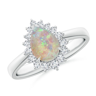 8x6mm AAAA Claw-Set Pear Opal Ring with Diamond Halo in P950 Platinum