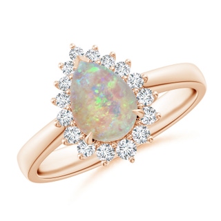 8x6mm AAAA Claw-Set Pear Opal Ring with Diamond Halo in Rose Gold