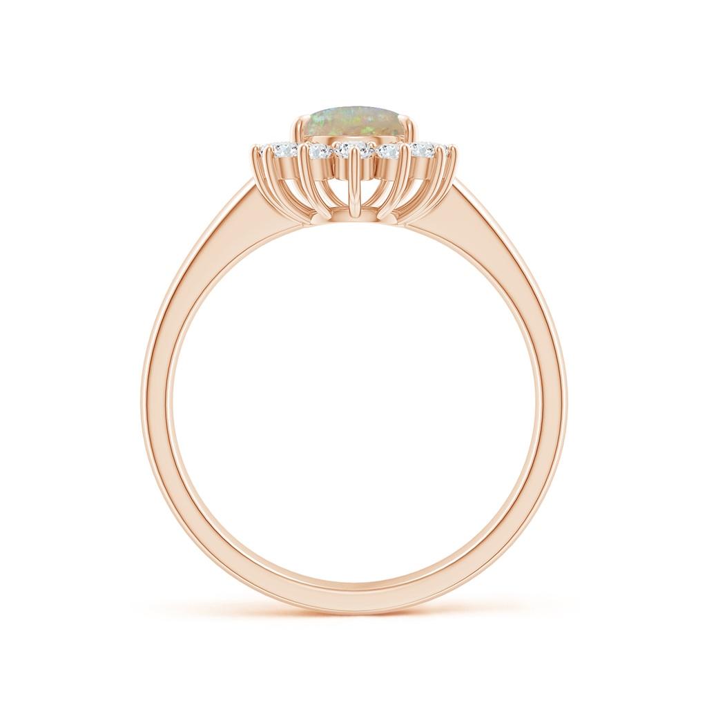 8x6mm AAAA Claw-Set Pear Opal Ring with Diamond Halo in Rose Gold Side-1