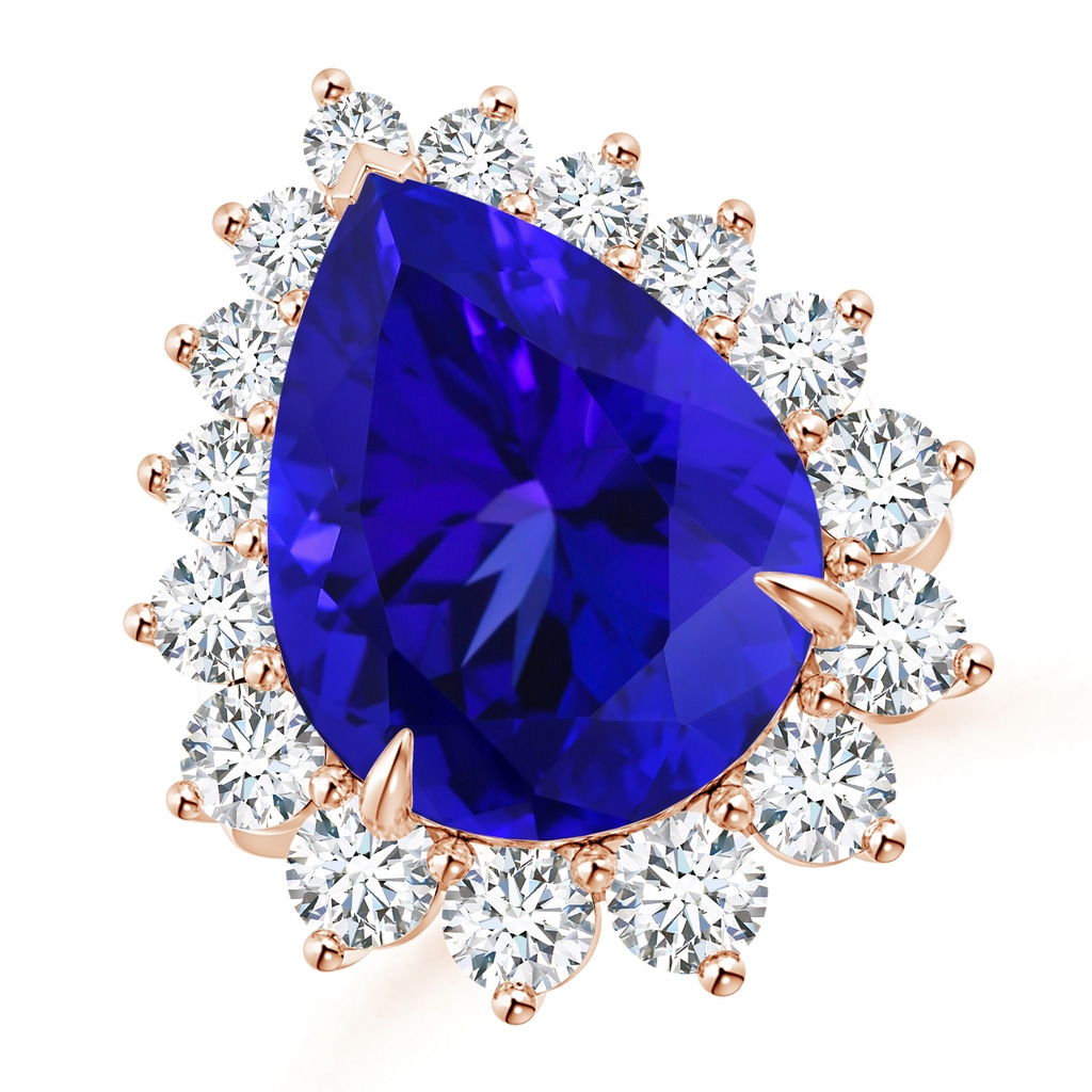 17.38x13.73x10.49mm AAAA GIA Certified Claw-Set Pear Tanzanite Ring with Diamond Halo in Rose Gold