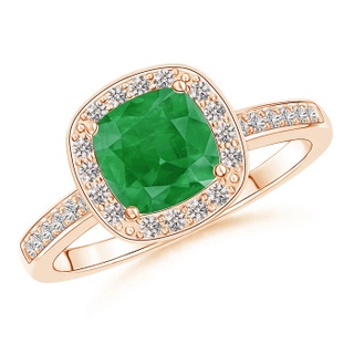 6mm A Cushion Emerald Engagement Ring with Diamond Accents in Rose Gold