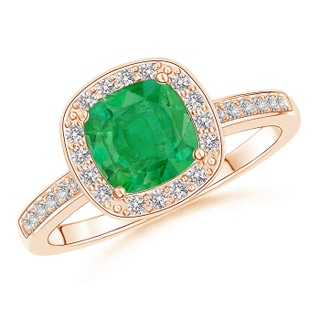 6mm AA Cushion Emerald Engagement Ring with Diamond Accents in 10K Rose Gold