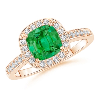 6mm AAA Cushion Emerald Engagement Ring with Diamond Accents in 10K Rose Gold